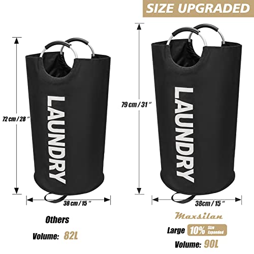 Maxsilan 90L Collapsible Laundry Hamper with Soft Handle - Black