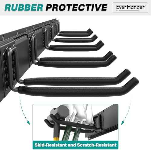 EVERHANGER Garage Tool Storage Organizer, Wall Mount Garden Tool Rack Organization, Heavy Duty Folding Chair Hangers with 6 Adjustable Hooks, Max Load 450lb, 48inch