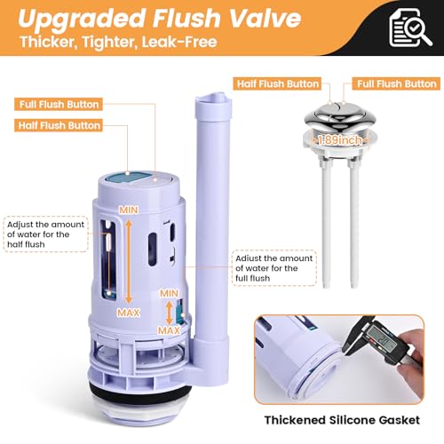 3-Inch Dual Flush Valve Replacement Kit for 2-Piece Toilets - Universal Fit, Push Button, Gasket & Bolts, Compatible with Glacier Bay, Toto, American Standard