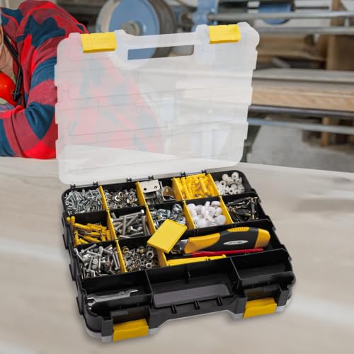 AIDY-PRO Yellow 34-Compartment Small Parts Hardware Organizer Box - Removable Dividers, Portable Tool Storage, Durable Plastic