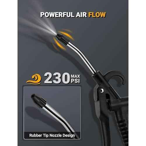 High Flow Air Blow Gun with Rubber Guard, Air Nozzle Blower Gun Angle Bent Jet Nozzle & 1/4" Standard Quick Plug, Air Gun for Air Compressor Accessories Pneumatic for Dust Removal Cleaning Tool