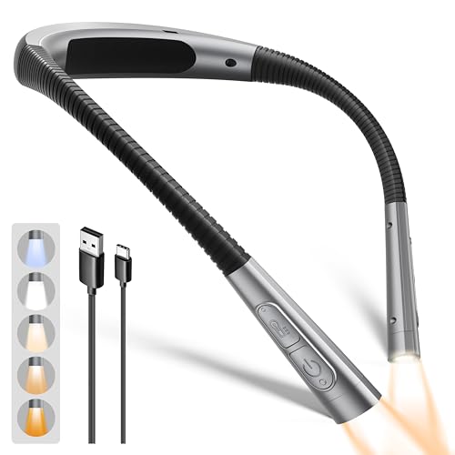 Glocusent Upgraded Gray Neck Light with 100H Battery, Slim Reading Lamp for Bed & Books
