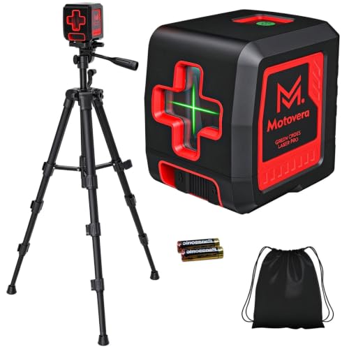 Motovera LL-T3 Self-Leveling Laser Level 100ft Green Cross Line with Tripod, 4 Brightness Modes & IP54 Waterproof
