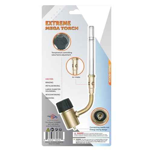 Flame King YSNAX1-023CGA High Intensity Propane Torch Head with Ultra Swirl Flame for Soldering, Brazing, Plumbing, Lighting Charcoal/Fire Pits, Compatible with 1LB Cylinders, MAPP, and MAP-PRO