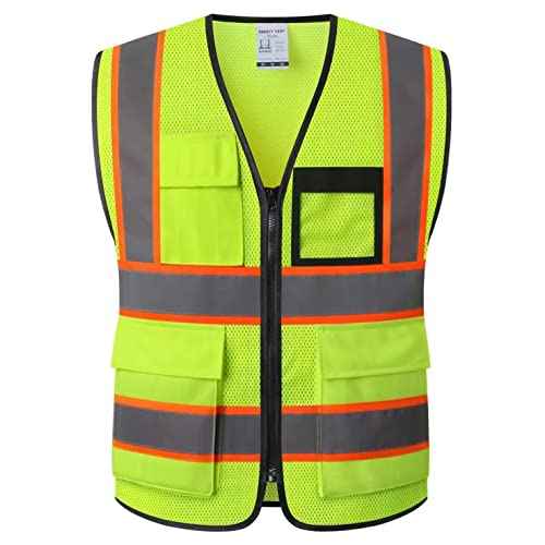 Reflective Safety Vest for Men Women Hi Vis Vest with 8 Pockets High Visibility Mesh Reflective Vest Meets ANSI/ISEA Standards (Yellow-07, Large)