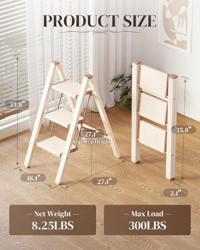 GameGem Cream Chocolate 3-Step Foldable Aluminum Ladder with Anti-Slip Pedals