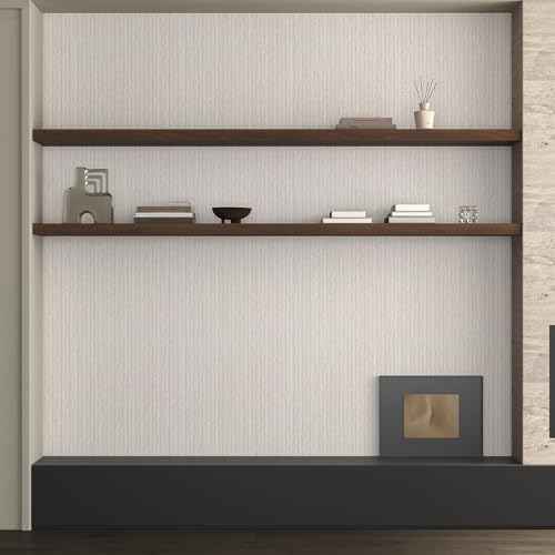 VaryPaper Light Grey Striped Grasscloth Peel and Stick Wallpaper Fabric Wallpaper Waterproof Self Adhesive Removable Herringbone Grass Cloth Contact Paper for Cabinet Bedroom Accent Wall 15.7''x78.7''