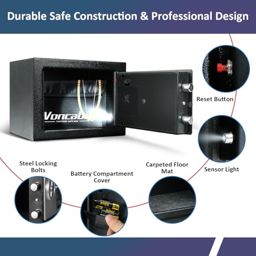 Voncabay Black Digital Money Safe Box with Keypad, 0.23 Cu Ft, Home Security