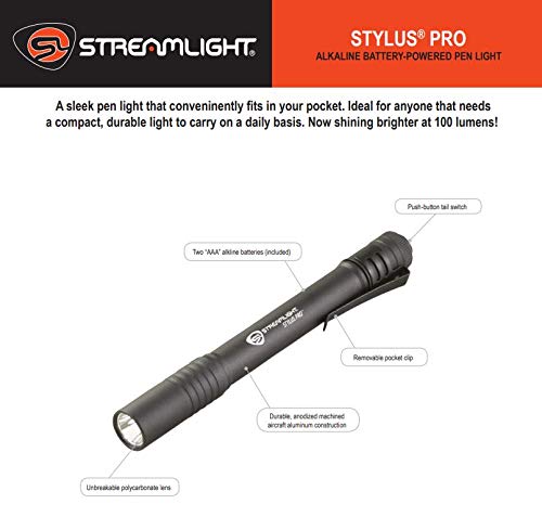 Streamlight Stylus Pro Penlight Non-Rechargeable 100 Lumens Black - White Light