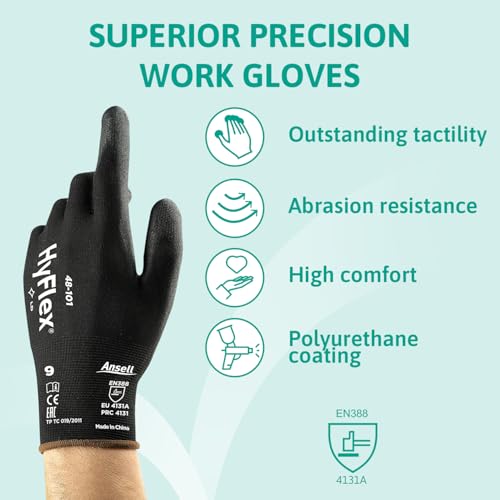 Ansell 48-101-10 Sensilite Gloves, Size 10, Black, Pack of 12