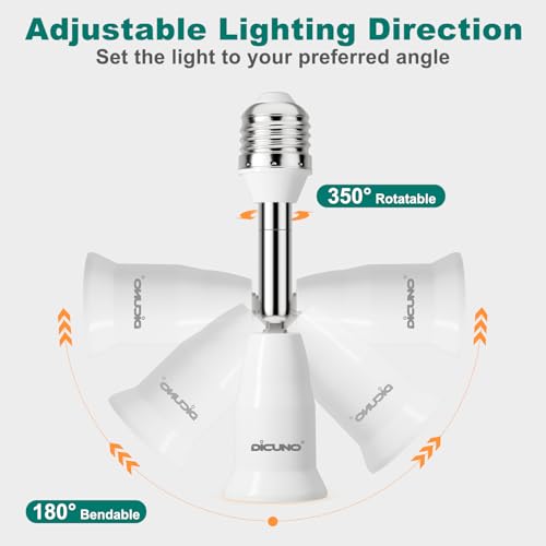 DiCUNO 2-Pack Light Socket Extender 4.5 Inch, 350° Adjustable E26 Bulb Socket