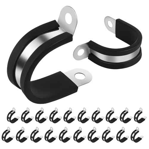 20 Pcs 1 Inch 304 Stainless Steel Cable Clamp, Rubber Cushioned Insulated Clamp, Conduits Pipe Strap Clamps for Pipe Fixing on Various Surfaces