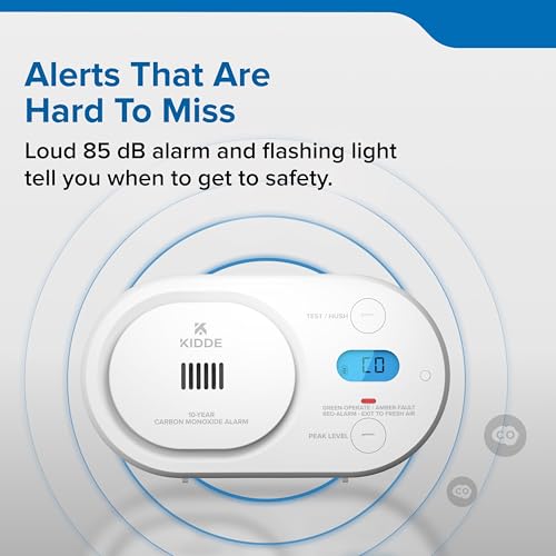 Kidde 10-Year Battery Carbon Monoxide Detector COBDL10 - Pack of 1, Wall or Table Mount