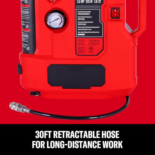 CRAFTSMAN Wall Mount Tire Inflator & Air Compressor 125PSI, 30ft Hose, Oil-Free