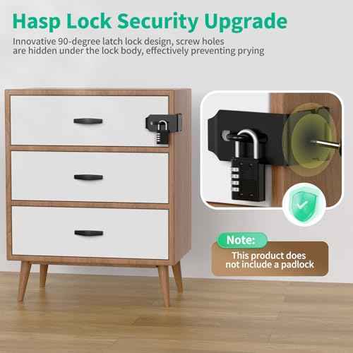 90 Degree Hasp Latch, Heavy Duty 304 Stainless Steel Padlock Hasp Lock for Right Angle File Cabinet, Desk Drawer, Tool Box, Mailbox, Bookcase (Black-1pc)