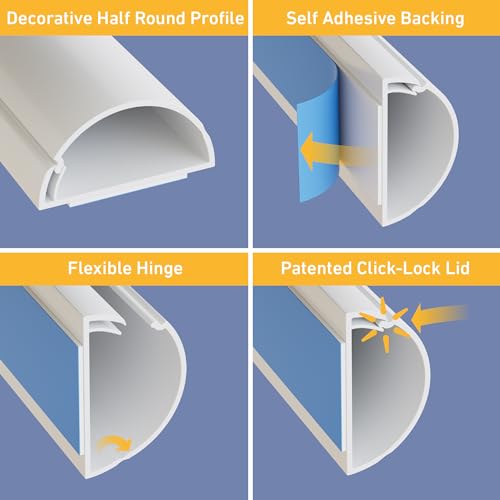 D-Line 157in Cord Cover Kit 1.18in (W) x 0.59in (H) White Self-Adhesive Cable Raceway