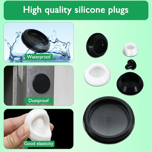 EASYEAH 4-Pack Black Rubber Plugs for 1-3/4 Inch (45mm) Round Holes - Food-Grade Silicone