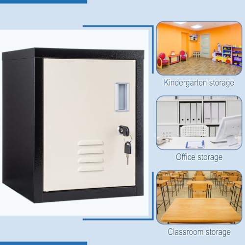 Suzile Lockable Metal Storage Cabinet for Office & Home Black Beige