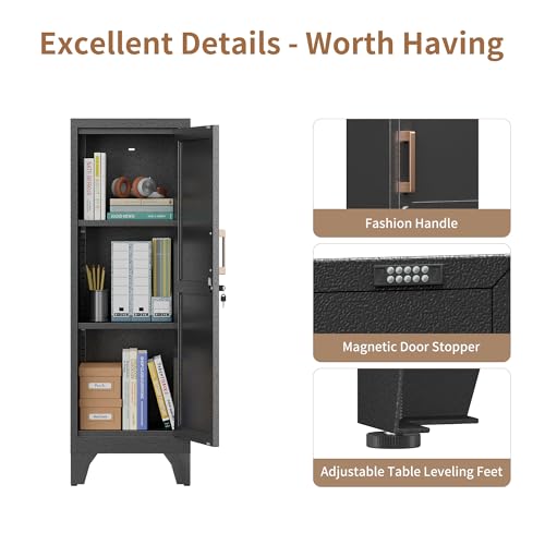 LONGLINK 46-Inch Black Metal Locker Cabinet with Adjustable Shelf and Lock