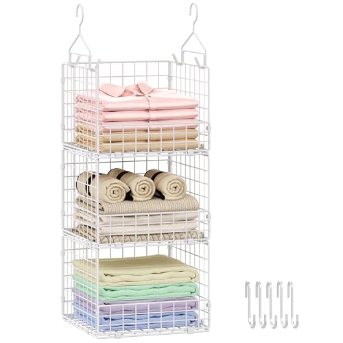 Sonyabecca White 3-Tier Hanging Closet Organizer with S-Hooks - Large Storage Shelf