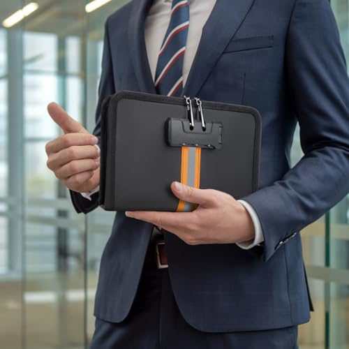 Black Fireproof Waterproof Money Bag with Lock 8x1.1x5 Inches for Cash & Cards