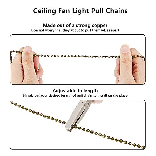 Antique Bronze Ceiling Fan Pull Chain Set - 4 Piece Pendant Extender with Ball Connector, 12 Inch Length