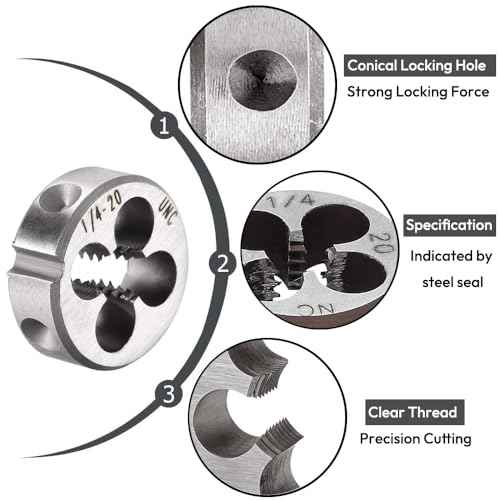 2pcs 1/4"-20 UNC Tap and Die Set, 1/4 x 20 UNC HSS Threading Tap Die Set, Straight Flute Machine Tap Alloy Tool Steel Round Thread Die Right Hand, Screw Tapping Threading Tool