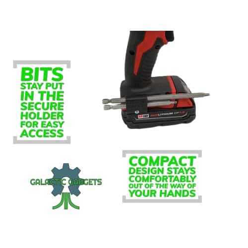 MAGNETIC Bit Holder for Milwaukee M18 Drill - Side Mounted - Strong Magnets - Low Profile Design - Galactic Gadgets (Black)