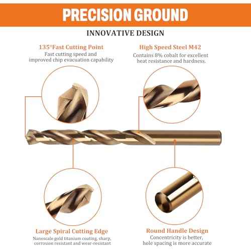5mm Metric Cobalt Drill Bits, M42 HSS Metal Drill Bit Set for Hardened Steel, Cast Iron, Wood and Plastic, 135 Degree Split Point, 5 Pcs