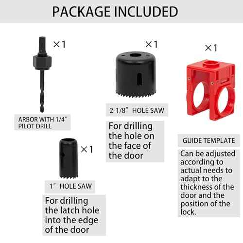 RKK Door Lock Installation Kit, Carbon-Steel Door Lock Hole Saw Door Knob Installation Kit for Deadbolts and Locksets for Wooden Doors with Guide Template