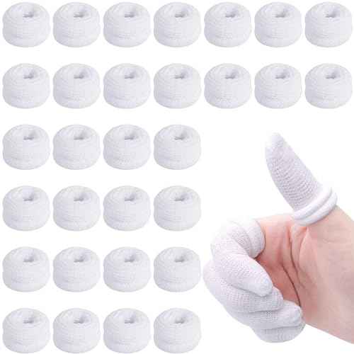 Finger Bandages 30pcs Bobs Thumb Bandage Finger Bandage Tubular White Cotton Finger Cots Finger Stall for Work Kitchen Finger Protection