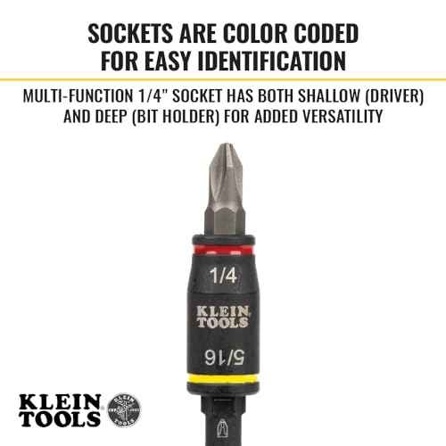 Klein Tools 32766 Impact Driver, 3-in-1 SAE Impact Socket and Bit Holder, Flip Socket with 1/4-Inch and 5/16-Inch Hex Drivers, 3-Inch Length