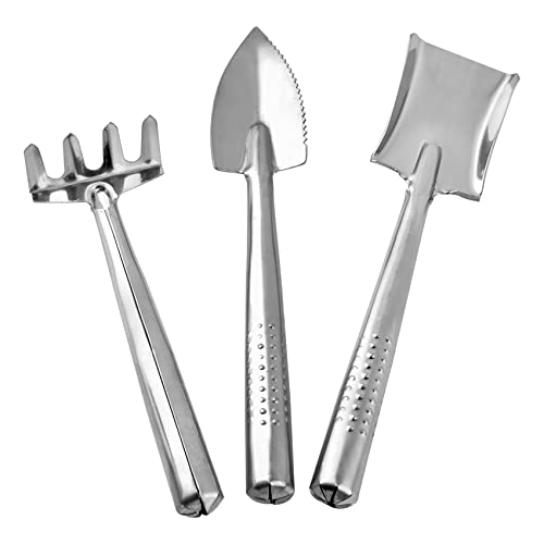 3 Pieces Mini Garden Tools Set, Stainless Steel Shovel Rake Spade Gardening Kit Lightweight Hand Trowel Transplant Trowel Hand Rake for Loose Succulents Potted Flower Seedling Soil