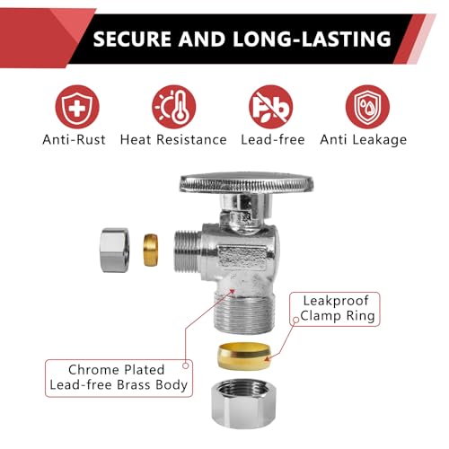 10-Pack EFIELD 1/2" Nominal Angle Stop Valves for Plumbing, Chrome Finish