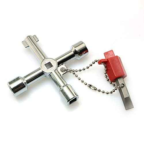 RLECS 4 Way Cross Key Zinc Alloy Multifunction Triangle Wrench Key Universal Opening Key Plumbers Electricians Tool for Gas Electric Meter Cabinets Bleed Radiators
