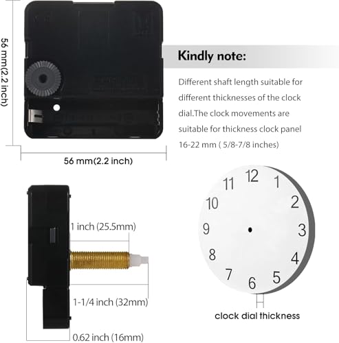 WinTaim 32mm Long Shaft Silent Clock Mechanism with 1-Inch Thread & Gold Hands for DIY Projects