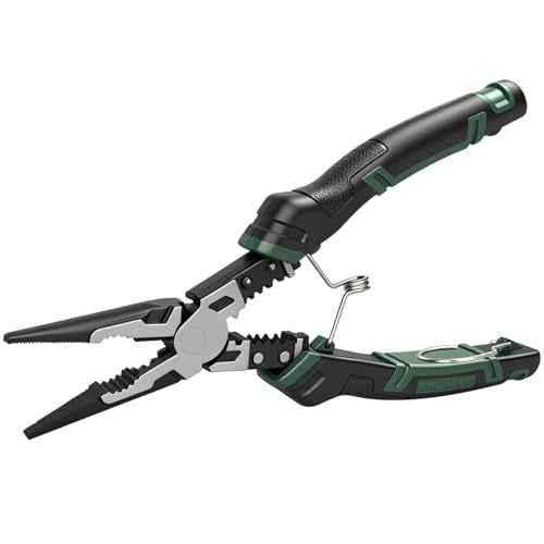 9'' Needle Nose Pliers, 6-in-1 Multifunction Long Nose Pliers, with Spring Loaded Safety Lock, for Fastening, Winding, Cutting, Stripping, Crimping, Clamping