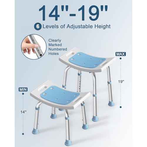 HOMLAND Shower Chair for Inside Shower, 400 lbs Adjustable Shower Stool with Suction Feet, Shower Seat for Inside Tub Bathroom Bench Bath Chair for Elderly and Disabled - Light Blue