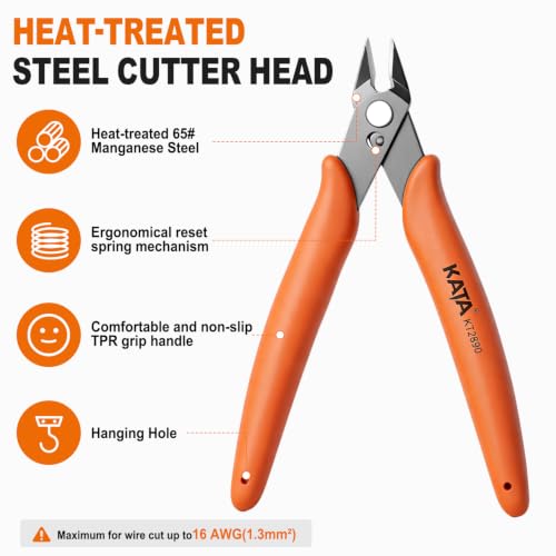 KATA 5-Inch Mini Flush Wire Cutters for Jewelry & Model Making - 1 Pack Orange