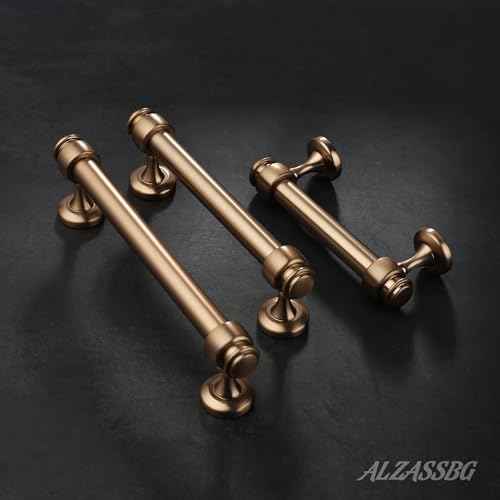 Alzassbg 10 Pack Champagne Bronze Cabinet Pulls, 5 Inch(128mm) Hole Centers Cabinet Handles Kitchen Hardware Straight Bar for Cabinets and Drawer AL3082BRG