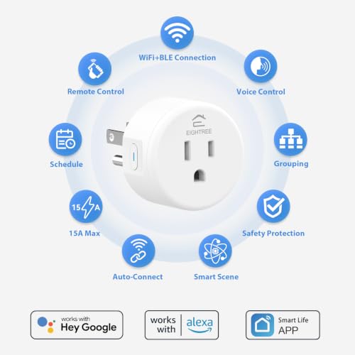 EIGHTREE 5GHz WiFi Smart Plug 15A - 4 Pack, Compatible with Alexa & Google