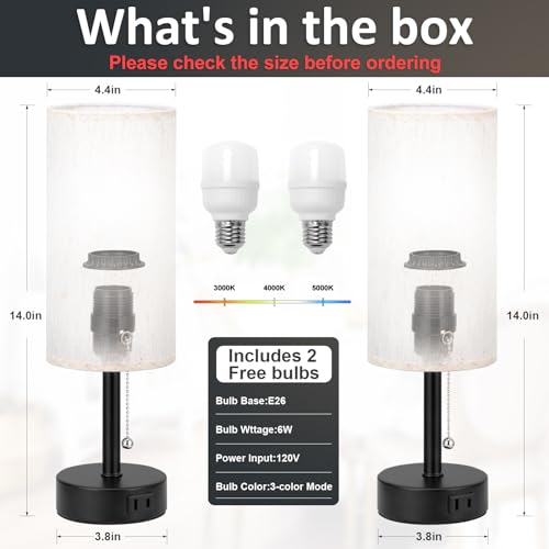 Fenmzee Cream Set of 2 Small Bedside Table Lamps with 3 Color Temperatures & USB Outlets