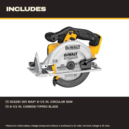 DEWALT 20V MAX Cordless Circular Saw 6-1/2 Inch Yellow - Battery Not Included (DCS391B)