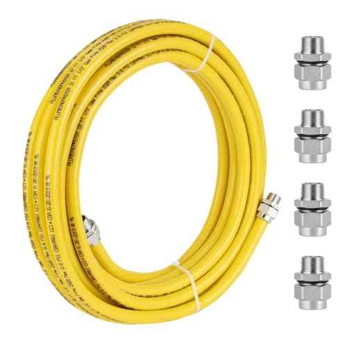 33ft 1/2 inch CSST Flexible Yellow Propane Gas line, Corrugated Stainless Steel 304 Hose, with Total 4 Male Adapter Fittings, Natural Grill Pipe kit