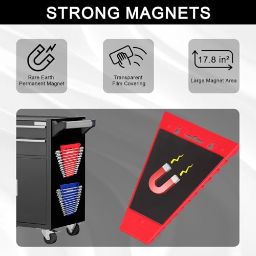 PINOZE 4-Piece Magnetic Wrench Organizer - 48-Slot Magnetic Wrench Rack (SAE 1/4"–1-1/16" & Metric 6–24mm) Red/Blue