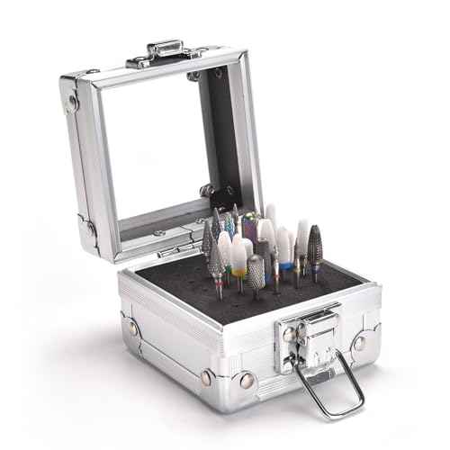 Nail Drill Bits Box Container 25 Hole Professional Nail Sander Storage Box Nail Art Tools Storage Container Nail Art Tools for Nail Art Sander Drill Bits Display Container (Silver)