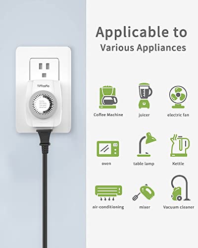 Tiffcofio Mechanical Outlet Timer 2 Pack - 3 Prong Programmable Light Timer for Home & Christmas
