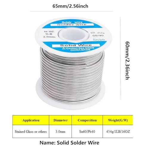 60/40 3mm Solder Wire Solid Core 454g/1LB for Stained Glass
