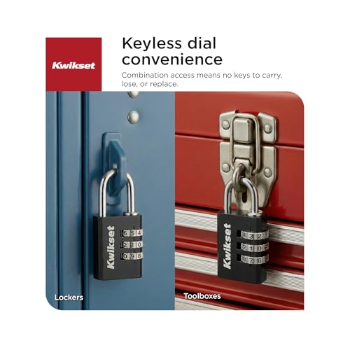 Kwikset 3-Digit Aluminum Combination Padlock - Waterproof, Keyless Lock for Bags & Lockers