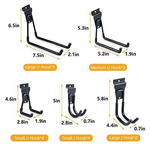 Slatwall Hooks, Slat Wall Accessories Multi Size Garage Hooks Storage Utility Hanging Hooks Wall Mount Tool Holder for Ladder Garden Tools (14 Pack, Black)